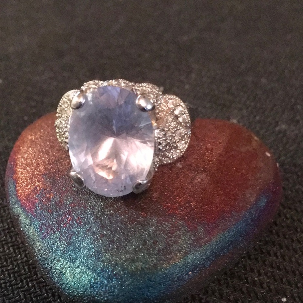 925 Silver Blue Topaz and Diamonique Ring